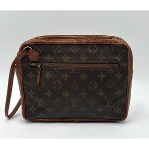 Authentic 1980s LOUIS VUITTON LV Monogram Leather Clutch Sports Bag France *zip*